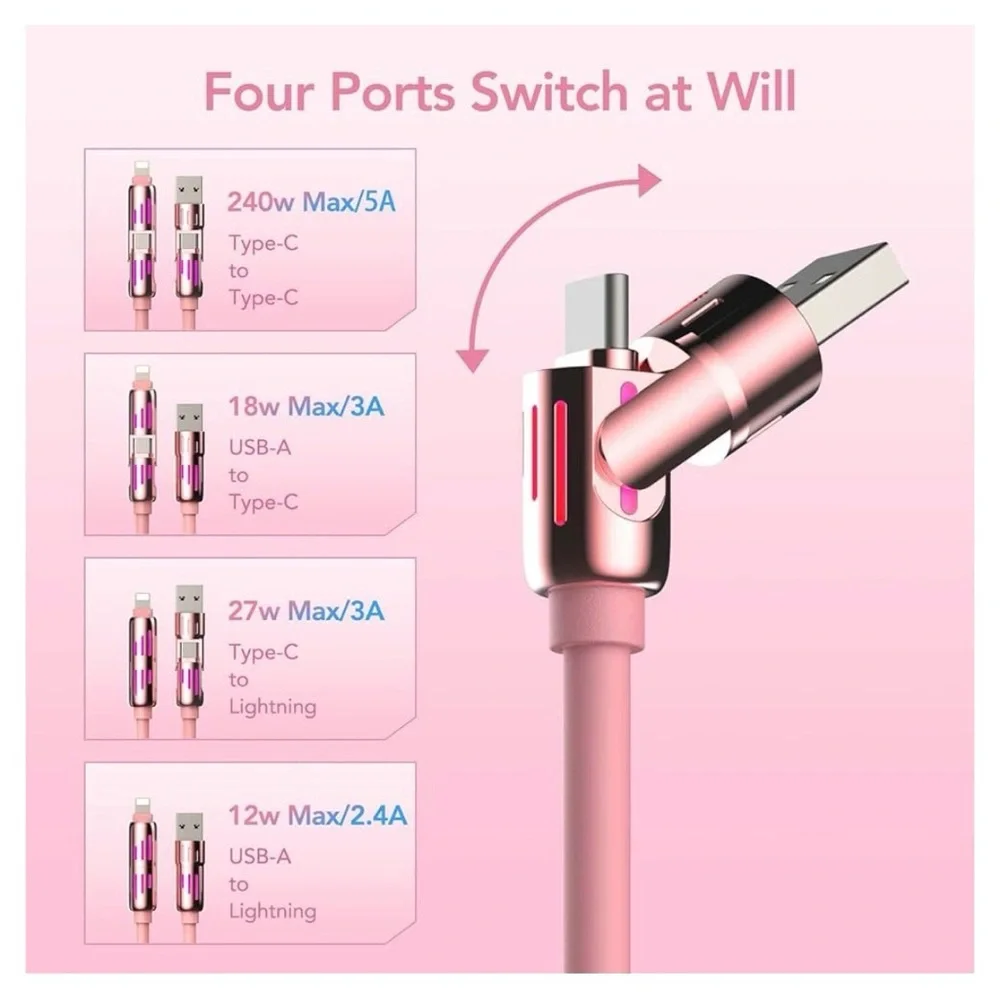 🆕-240W 2-in-2 fast data cable, w/multiple connectors for universal charging.